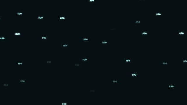 Motion graphics animation of floating digital numbers on dark modern background with neon glow for broadcast commercial, corporate promo, and marketing video