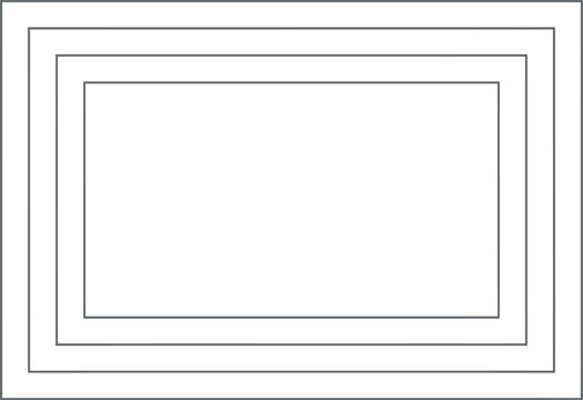 Simple minimalist rectangular frame with triple thin grey lines on a white background