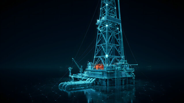 Oil Drilling Rig Platform Night Ocean Energy Industry Isolated