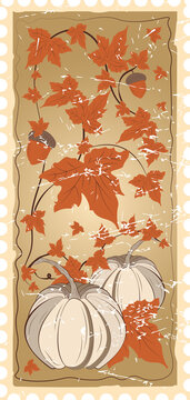 Vintage Autumn Postcard with Pumpkins