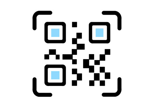 QR code icon with light blue squares in a scan frame