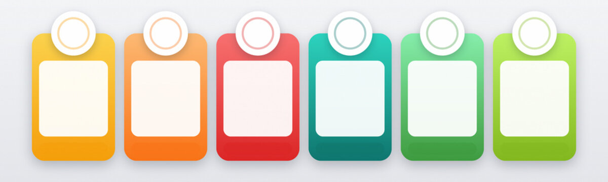6 steps rainbow column cards infographic template, business workflow progress diagram vector