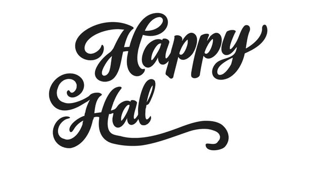 Happy Halloween lettering animated october holiday greeting writing black cursive calligraphy text in 4k on white background.