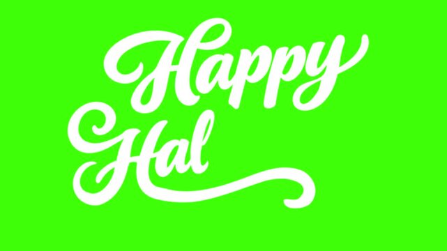 Happy Halloween text animated spooky holiday greeting writing white cursive calligraphy lettering in 4k on green screen background.