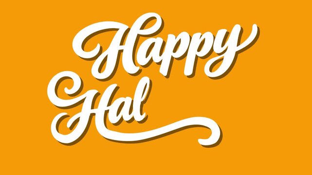 Happy Halloween typography animated festive october holiday writing white cursive calligraphy text in 4k on orange background.