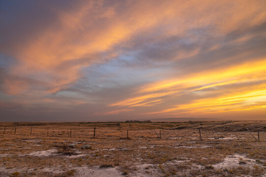 Dramatic Golden Sunset Over the Open Saskatchewan Prairie