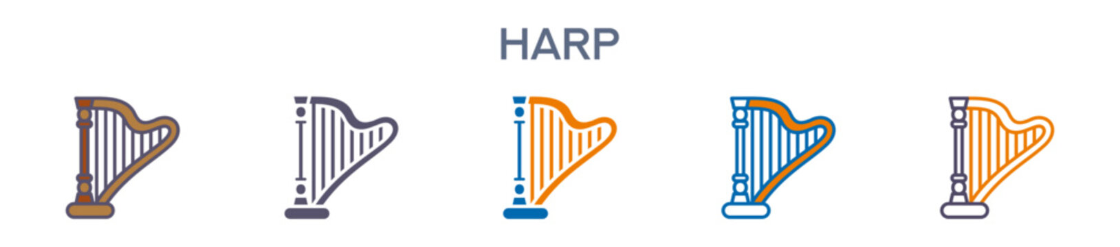 Harp Element For Design Graphic - Multi Styles. Vector Illustration Of Two Colored And Black. Multiple Icons Designs Can Be Used For Mobile, Ui, Web 