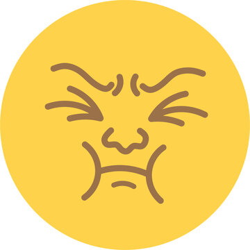 Yellow emoji with closed squinting eyes, puffed cheeks, and sour face expression indicating disgust or nausea