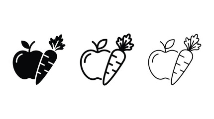 Apple and carrot icon set in solid and outline style vector illustration © Komola