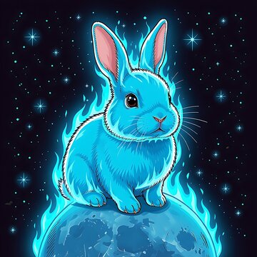 Conejo azul en la luna