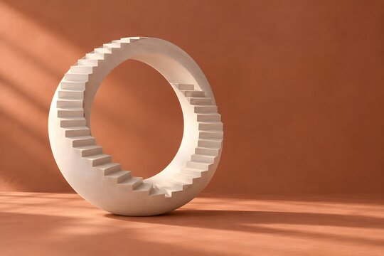 Endless Curved Staircase Loop in a Terracotta Studio
