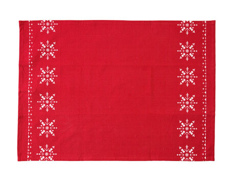 Red Christmas Placemat with Snowflake Pattern Isolated on Transparent Background.