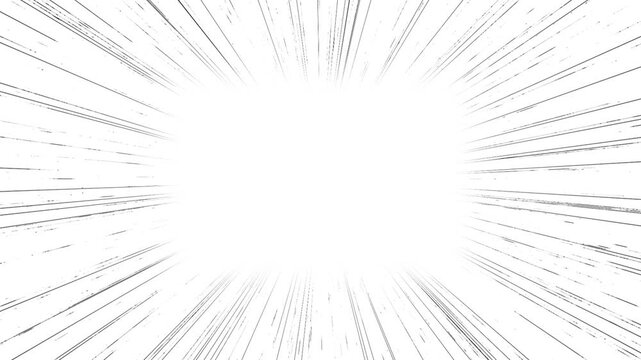 Anime speed lines white background. Black radial manga streaks expanding outward with dynamic zoom motion and abstract comic book effects. Motion graphic overlay, seamless 4k animation.