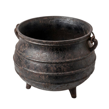 Vintage Three-Legged Iron Potjie Pot for Halloween and Witchcraft Isolated on Transparent Background PNG