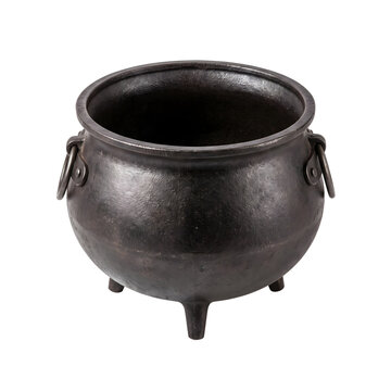 Halloween Witchcraft Black Iron Cauldron Pot Isolated on Transparent Background, PNG Cutout