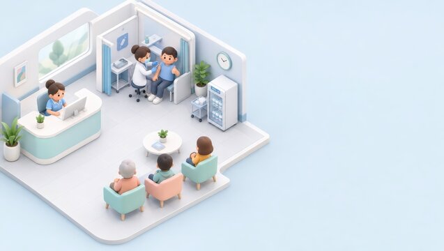 Pediatric doctor giving a child an injection in a clinic examination room. Child healthcare and vaccination. Medical visit and immunization concept. Family medicine and preventive care.