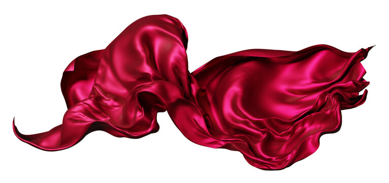 Red silk fabric flowing isolated on transparent background 3D render