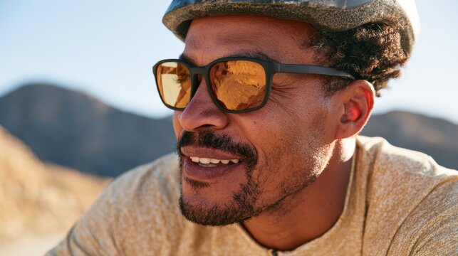 Cool-looking Man in Sunglasses, Hat and Beard, Outdoor Setting