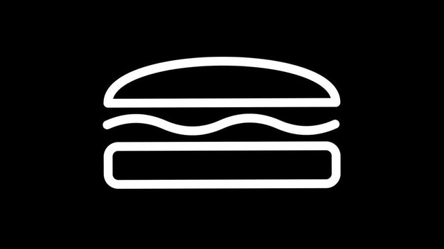 Simple white outline of a hamburger on a black background.