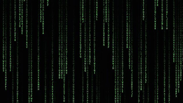 Green Digital Rain Matrix Code Falling on Black Background Technology Concept