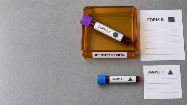 Blood specimen tubes comparing identity mismatch and matched labels