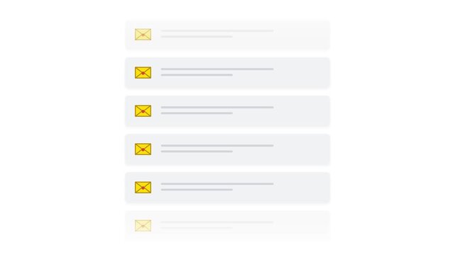 List of unread emails with yellow envelope icons in a clean digital interface concept design for communication management