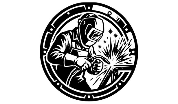 Welding Icon Logo Design &ndash; Welder, Welding Torch and Industrial Vector Emblem