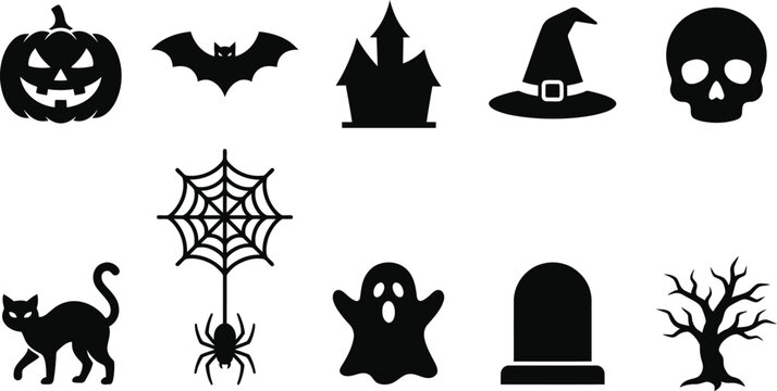 Halloween silhouettes collection on a white background vector illustration