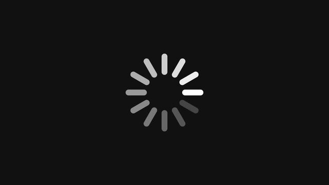 White loading spinner rotating on black background, buffering icon animation 4K