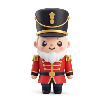 Cute toy nutcracker soldier wearing a traditional red uniform
