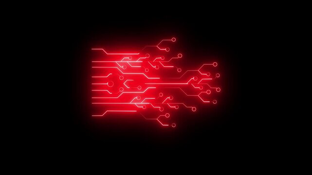 Glowing neon circuit icon animation on a dark background 4k motion video.