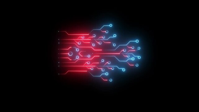 Glowing neon circuit icon animation on a dark background 4k motion video.