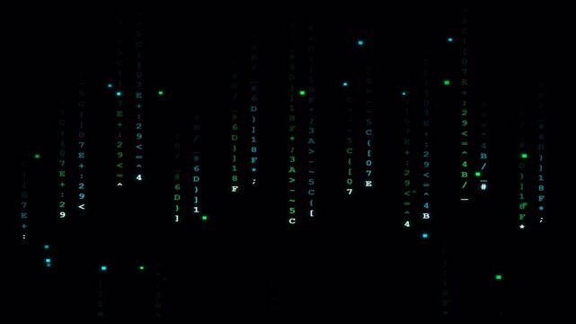 Digital matrix code falling on transparent background