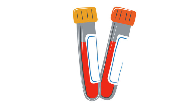 Medical blood sample test tubes in lab line art vector illustration isolated on background
