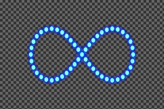 Blue neon dot matrix infinity symbol loop icon isolated PNG