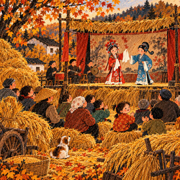 Village Opera Performance at an Autumn Harvest Threshing Ground