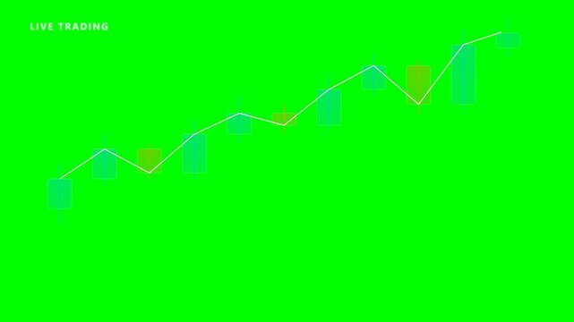 Live trading financial graph animation with growing green chart on green screen