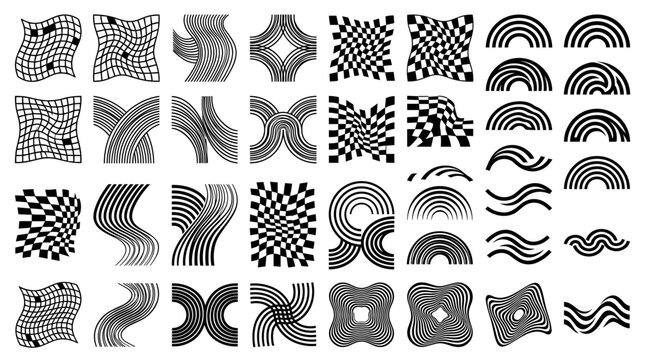 Distorted geometric shapes and wavy abstract vector elements collection