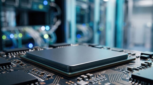 Digital Core CPU on Circuit in Server Rack