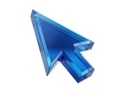 Shiny blue 3D computer mouse cursor arrow icon isolated on transparent background