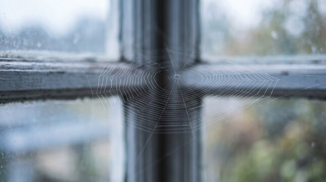 Delicate Spider Web on Old Window Pane