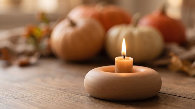 Warm Candle Glow Amidst Fall Harvest Decor