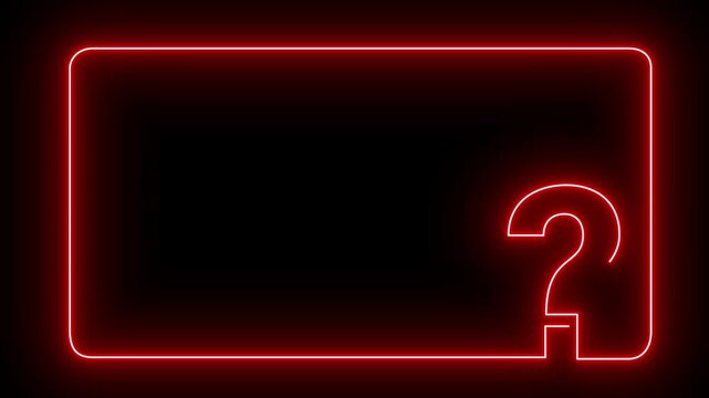 Abstract glowing neon QUESTION MARK blue line art frame animation on transparent background. Minimalist dark mode layout template
