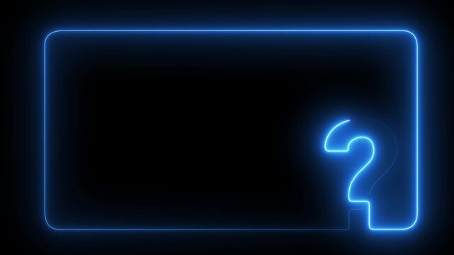Abstract glowing neon QUESTION MARK blue art frame animation on transparent background. Minimalist dark mode layout template for quiz, FAQ, question mark animated.