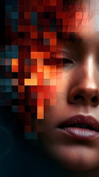 Abstract face fragmentation with red glow