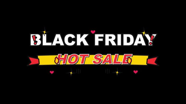 Black friday hot sale banners with yellow ribbons and red accents. 4k