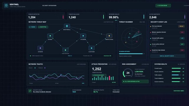 Cybersecurity Dashboard for Threat Intelligence and Network Monitoring Animation