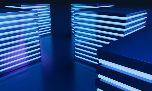 Low angle between luminous 3D plate towers