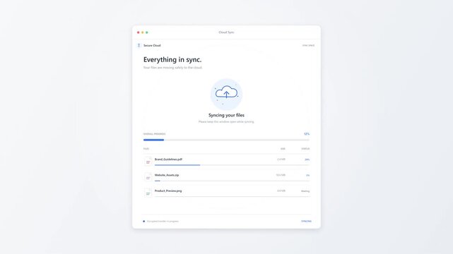 Modern UI Design for Cloud File Synchronization and Backup Process Animation