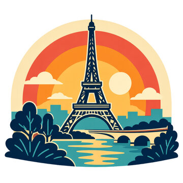 Retro Mid-Century Modern Vector Illustration of Eiffel Tower in Paris, France